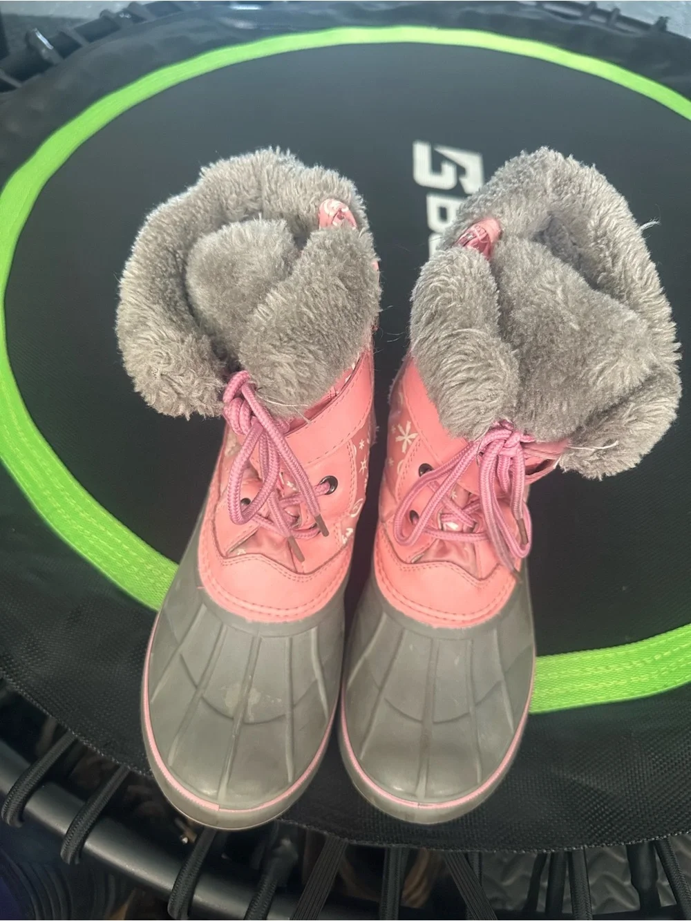 Kids Pink Winter Rain & Snow Boots with Faux Fur Collar
